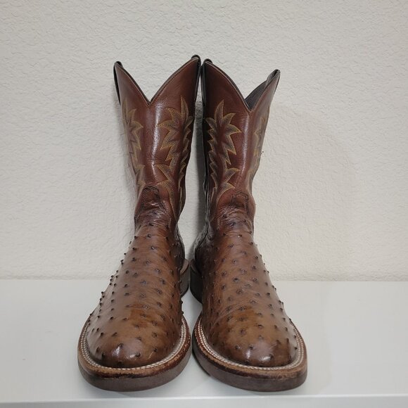Justin Tekno Crepe Ostrich Cowboy Boots Mens Brown Comfort Yellowstone Vibes 11 - Picture 2 of 8